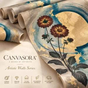 Teal & Gold Celestial Floral Wallpaper