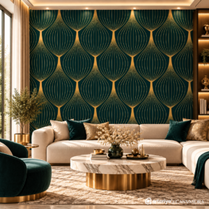 Luxury Teal & Gold Art Deco Fan Wallpaper - Image 3