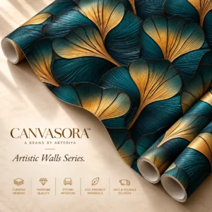 Luxury Teal and Gold Floral Wallpaper
