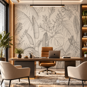 Botanical Line Art Wallpaper – Neutral Tropical Leaf Design - Image 2