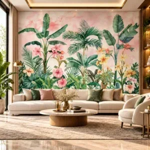 Luxury Tropical Botanical Pink & Green Wallpaper - Image 3
