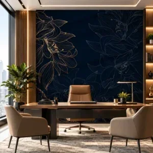 Midnight Blue & Gold Floral Wallpaper - Image 5