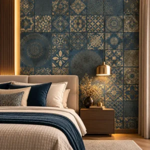 Luxury Blue and Gold Geometric Wallpaper - Image 3