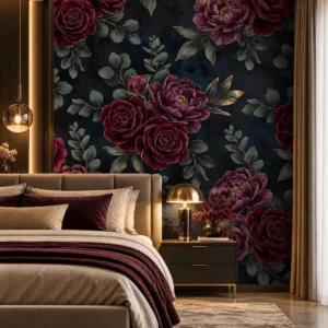 Luxury Burgundy Rose Floral Wallpaper - Image 4