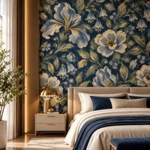 Vintage Blue Floral Wallpaper - Image 3
