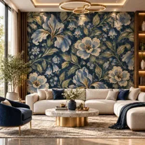 Vintage Blue Floral Wallpaper - Image 4
