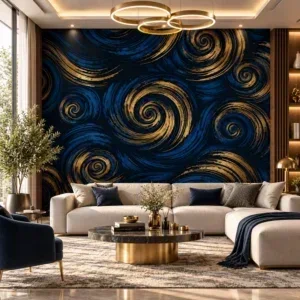 Luxury Navy Blue and Gold Abstract Wallpaper - Image 4