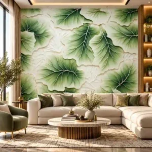 Green Botanical Leaf Wallpaper for Bedroom - Image 2