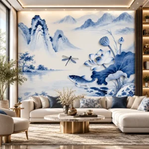 Blue and White Lotus Wallpaper - Image 4