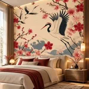 Japanese Crane & Sakura Wallpaper - Image 4