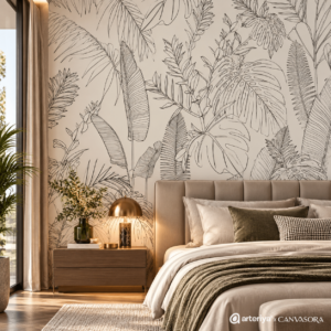 Botanical Line Art Wallpaper – Neutral Tropical Leaf Design - Image 4