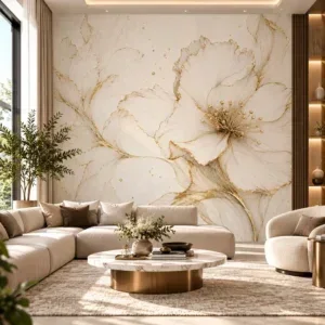 Luxury Ivory & Gold Floral Wallpaper - Image 4