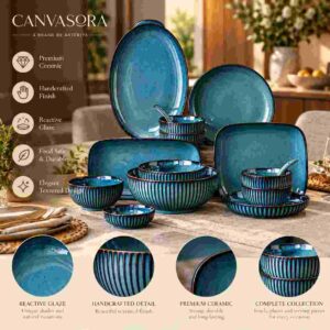 Teal Reactive Glaze Ceramic Dinnerware Set of 12 - Image 4