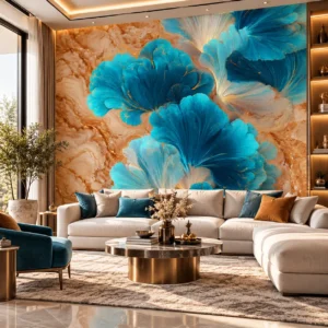 Luxury Turquoise Blue Floral Wallpaper - Image 3