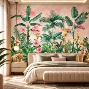 Luxury Tropical Botanical Pink & Green Wallpaper - Image 4