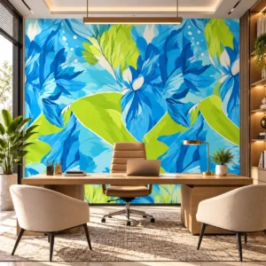 Blue & Lime Green Floral Wallpaper - Image 3